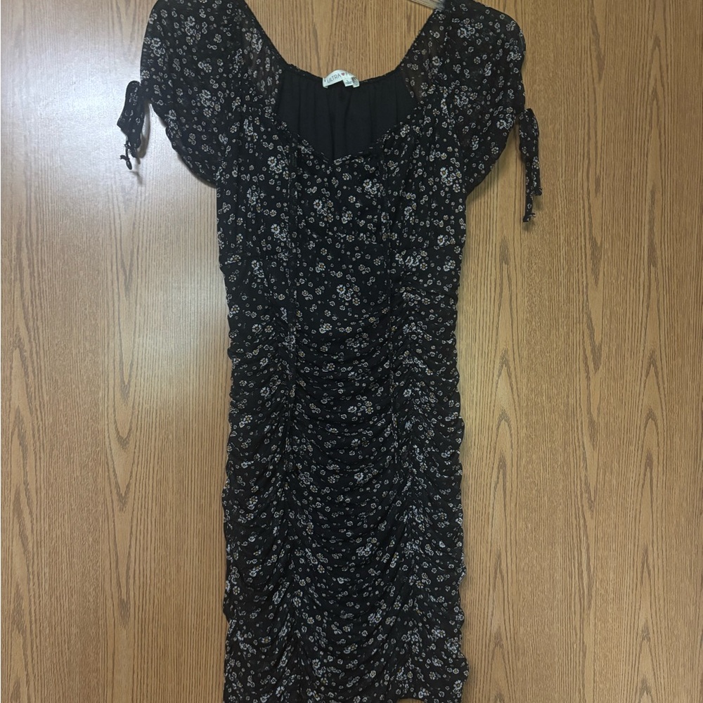 Ultra Flirt Black Mini Dress with White Floral Print